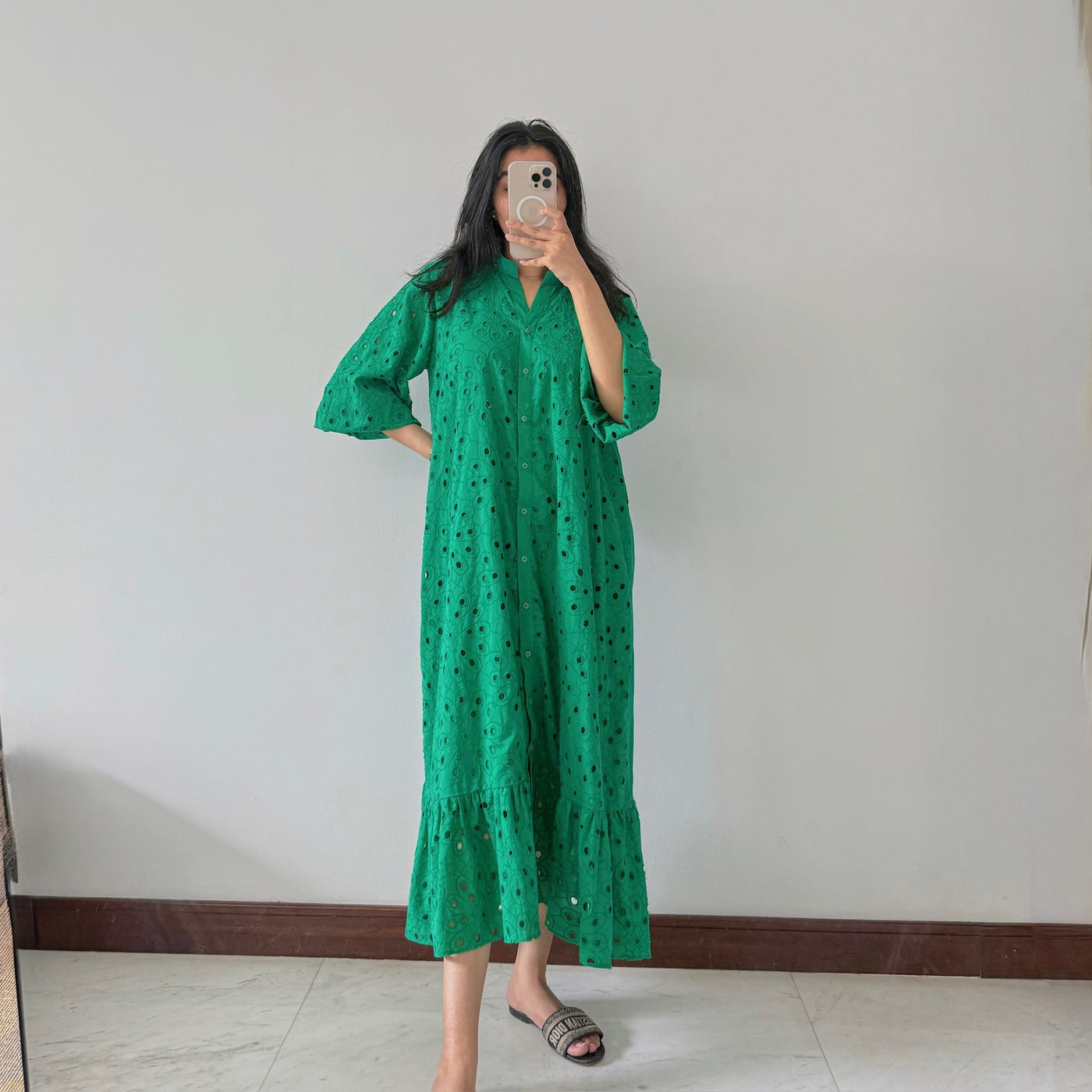Green Schiffli Dress