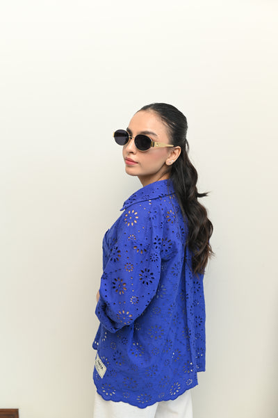 Blue Schiffli Button Down