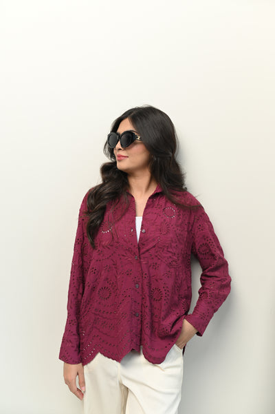 Magenta Schiffli Button Down