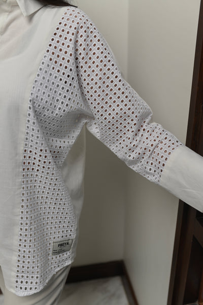 Half & Half Schiffli Button Down