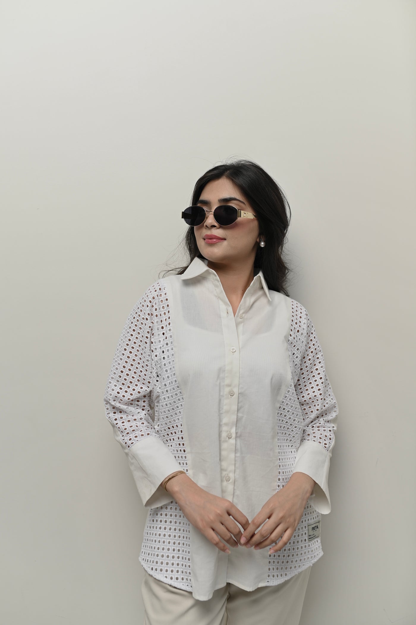Half & Half Schiffli Button Down