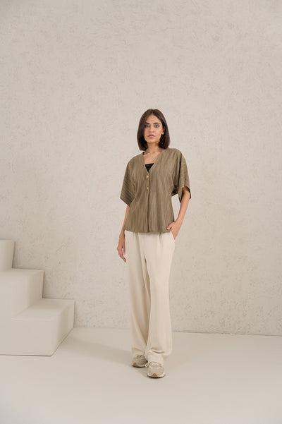 Sage Stripe Button Top