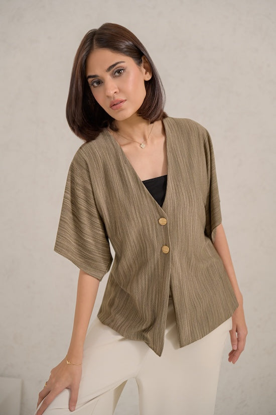 Sage Stripe Button Top