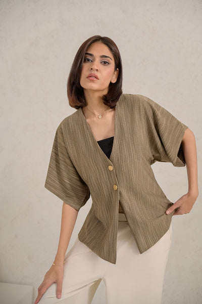 Sage Stripe Button Top