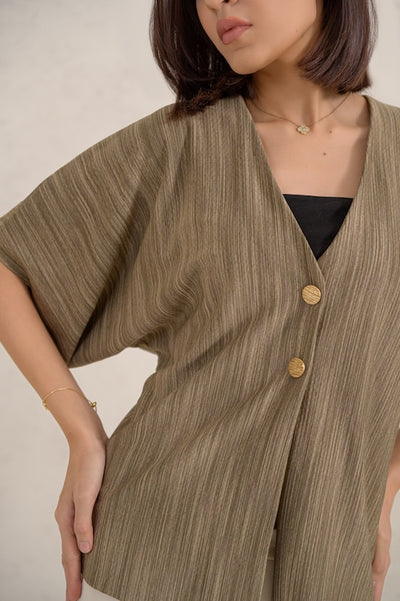 Sage Stripe Button Top