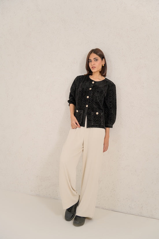 Noir Velvet Button Blazer