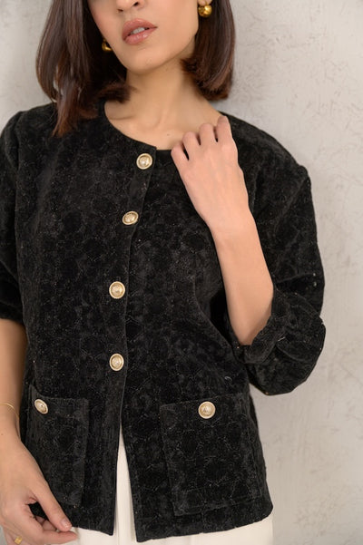 Noir Velvet Button Blazer