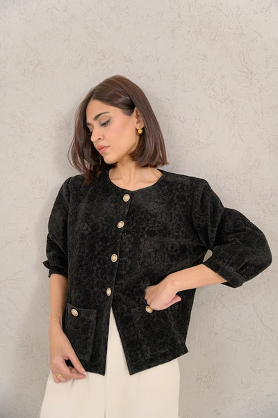 Noir Velvet Button Blazer