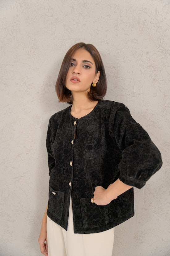 Noir Velvet Button Blazer